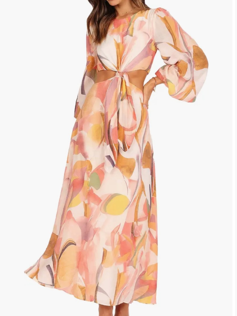 Petal & Pup Pink Multi Abstract Cutout Tie-Waist Maxi Dress
